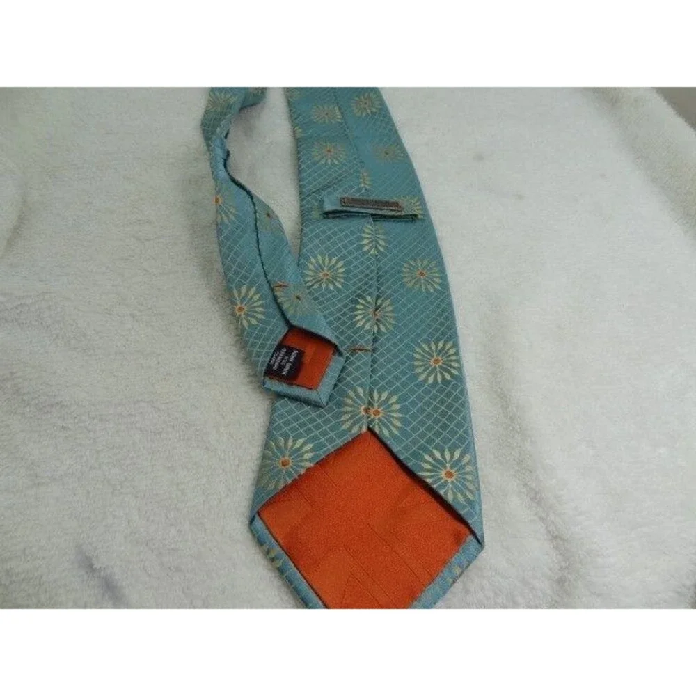 Men's BEN SHERMAN Orange Circle Burst Diamond Checkered Silk Neck Tie